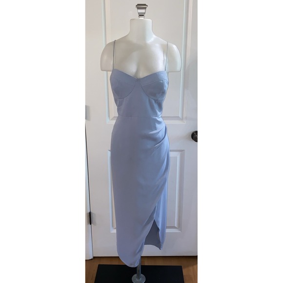 BHLDN Dresses & Skirts - BHLDN Anthropologie Caron Light Blue Midi‎ Ruched Dress Size 16 Wedding Party